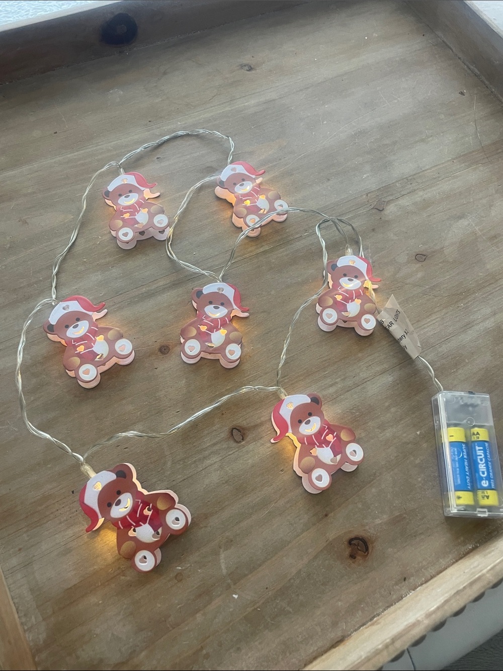 Festive Teddy Bear String Lights for holidays 4 ft 7 count batteries included